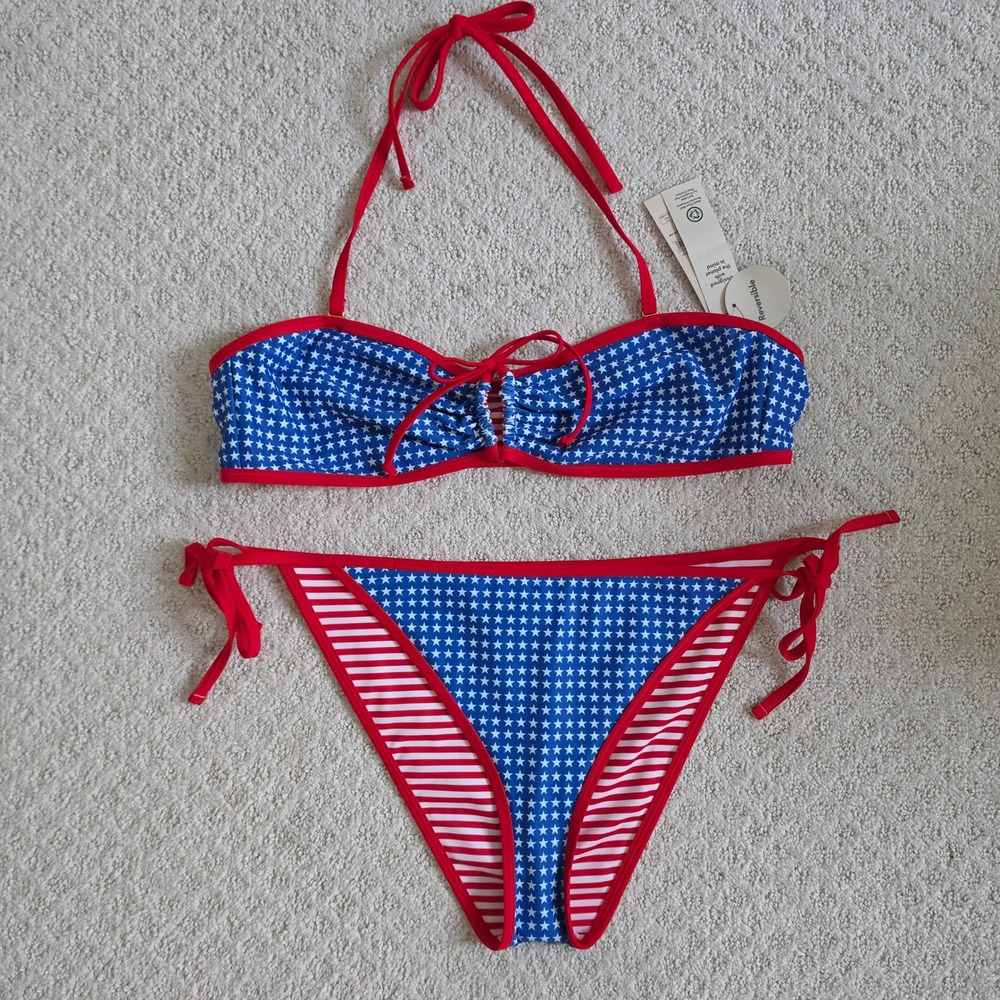 Americana Stars Stripes 4th of July Reversible Bikini Set size XXL/XL NWT